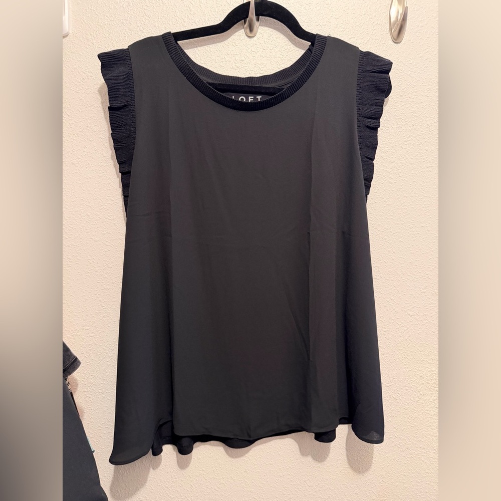 LOFT Charcoal Ruffle Sleeve Blouse
